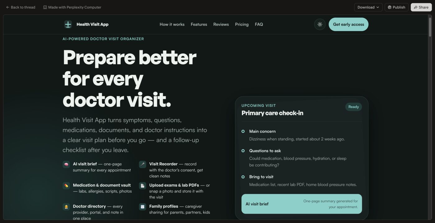 HealthVisitApp — AI-powered healthcare organizer web app with voice recorder, visit summaries, and medication tracking, built by Miami Web HQ