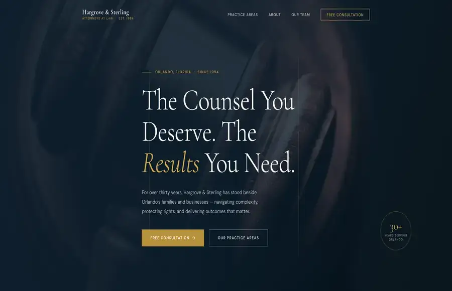 Hargrove & Sterling law firm website — Orlando Florida — designed by Miami Web HQ